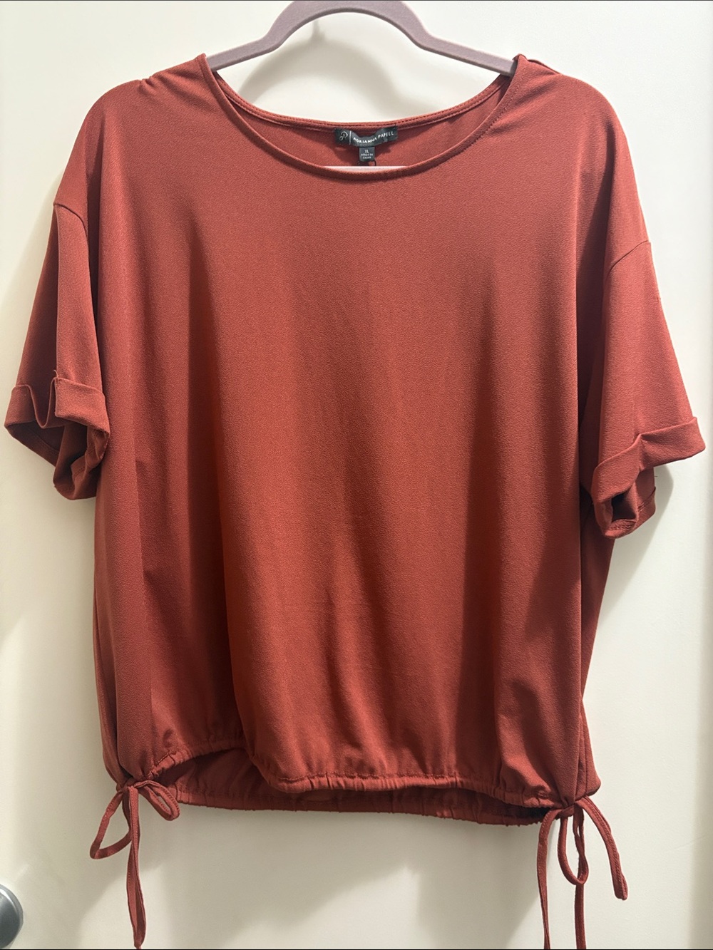 Adrianna Papell Rust Drawstring Short Sleeve Tee